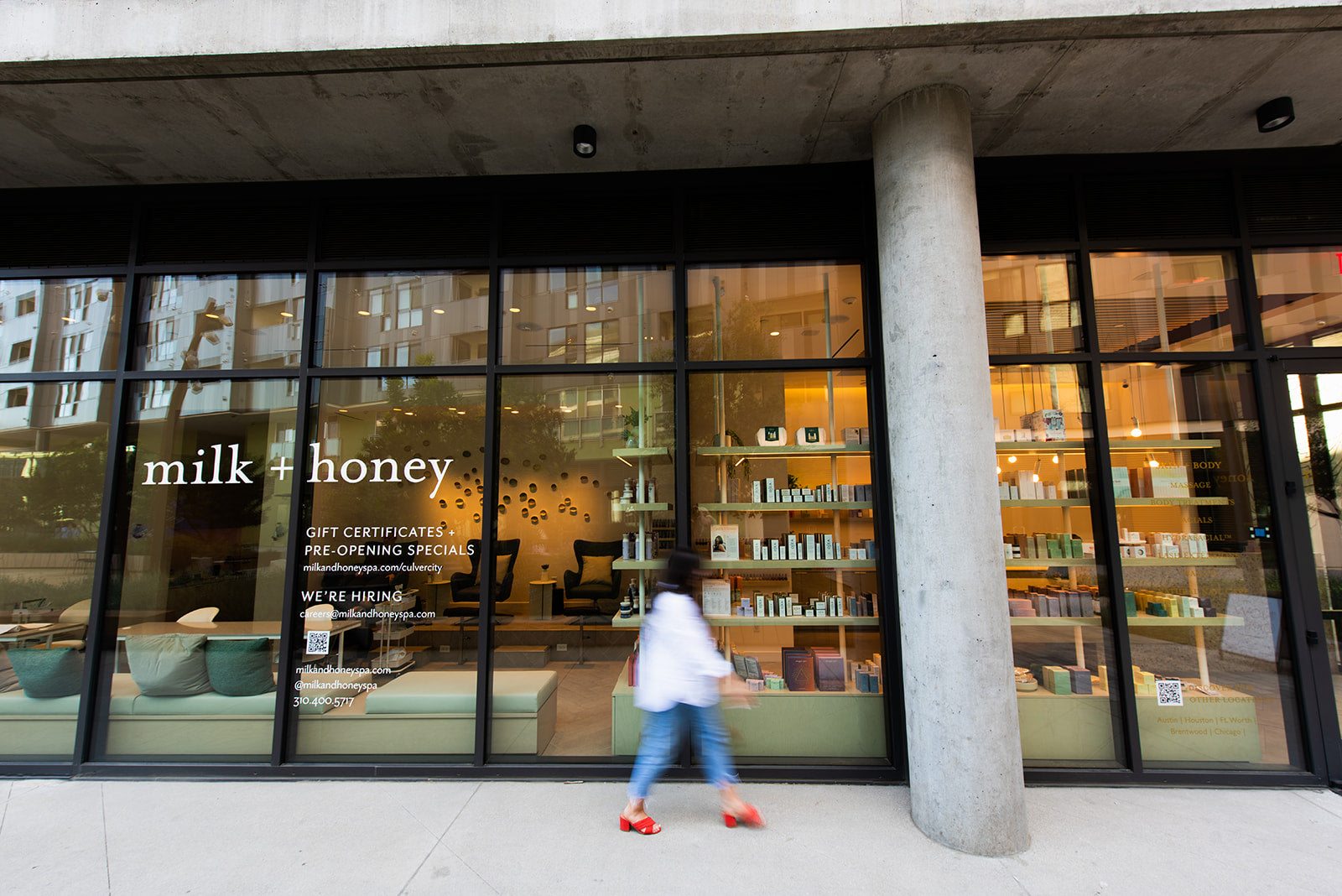 A storefront window with the words 